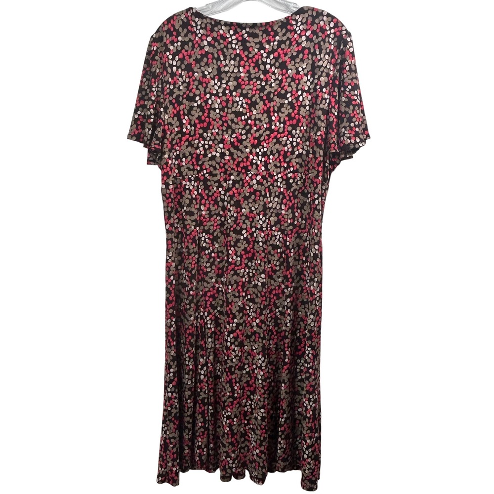 Chaps Womens XL Brown Pink Abstract Dot Faux Wrap V-Neck Short Sleeve Dress - Picture 2 of 7